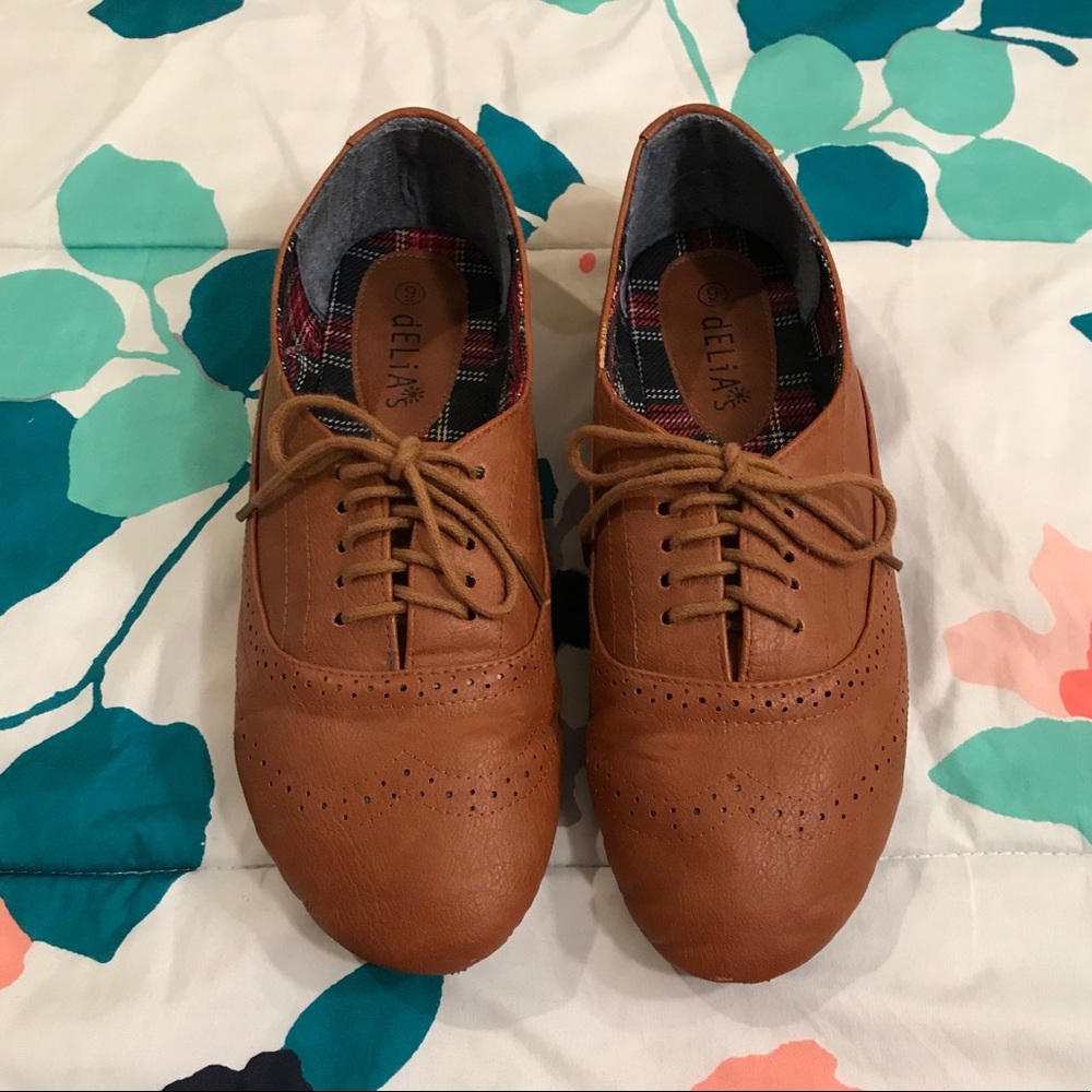 Brown Faux Leather Flats, Delia’s, Size 9